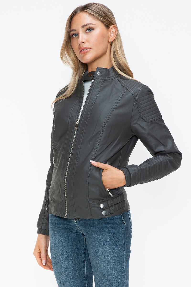 Hazel Blues® |  Snobbish Faux Leather Biker Jacket with Side Zip Pockets