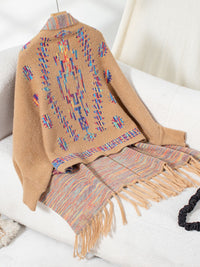 Hazel Blues® |  Fringe Geometric Open Front Long Sleeve Cape