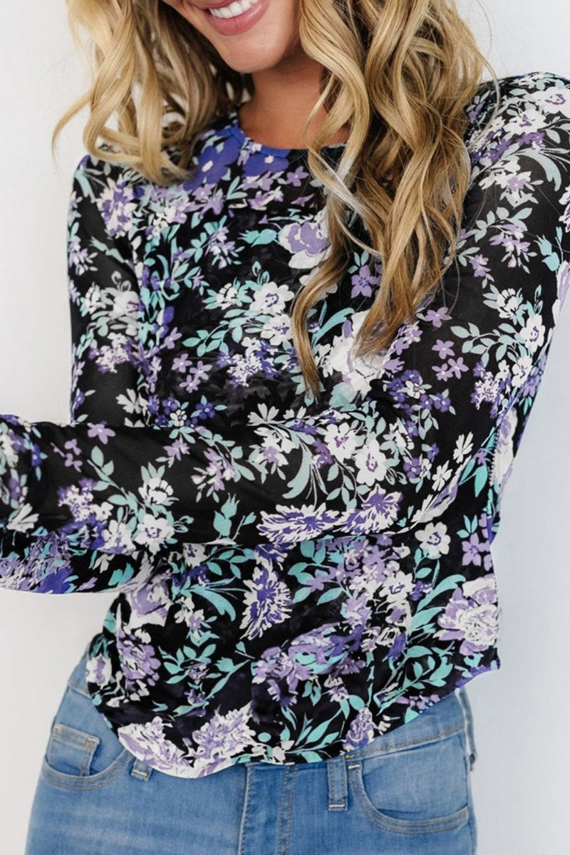 Hazel Blues® |  Floral Round Neck Long Sleeve T-Shirt