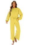 Hazel Blues® |  Yellow Cream Drop Shoulder Puff Sleeve Crop Pullover Drawstring Wide Leg Pants Set