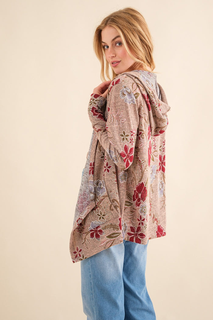 Hazel Blues® |  And The Why Floral Thermal Hooded Open Front Cardigan