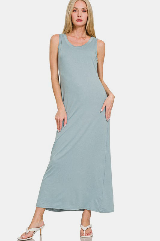 Hazel Blues® |  Zenana Scoop Neck Wide Strap Tank Dress