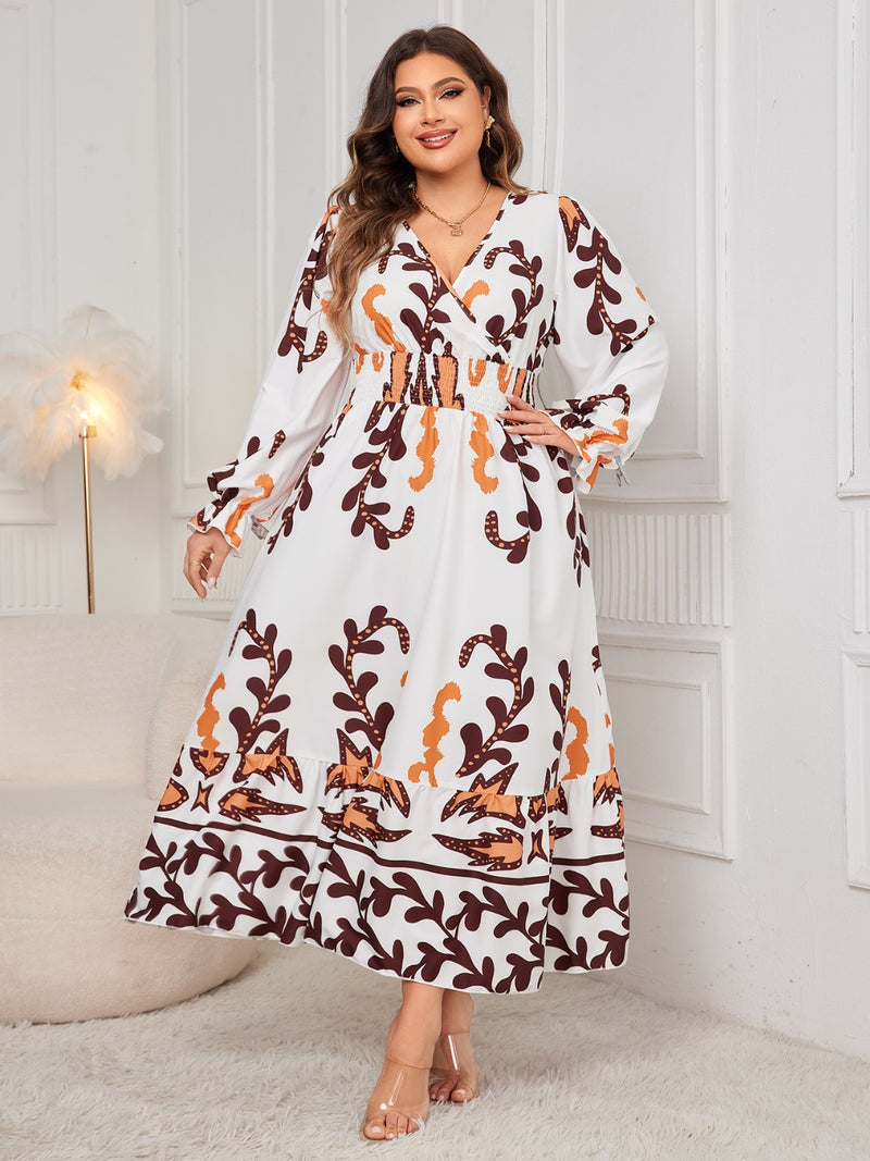 Hazel Blues® | Printed Surplice Flounce Sleeve Dress