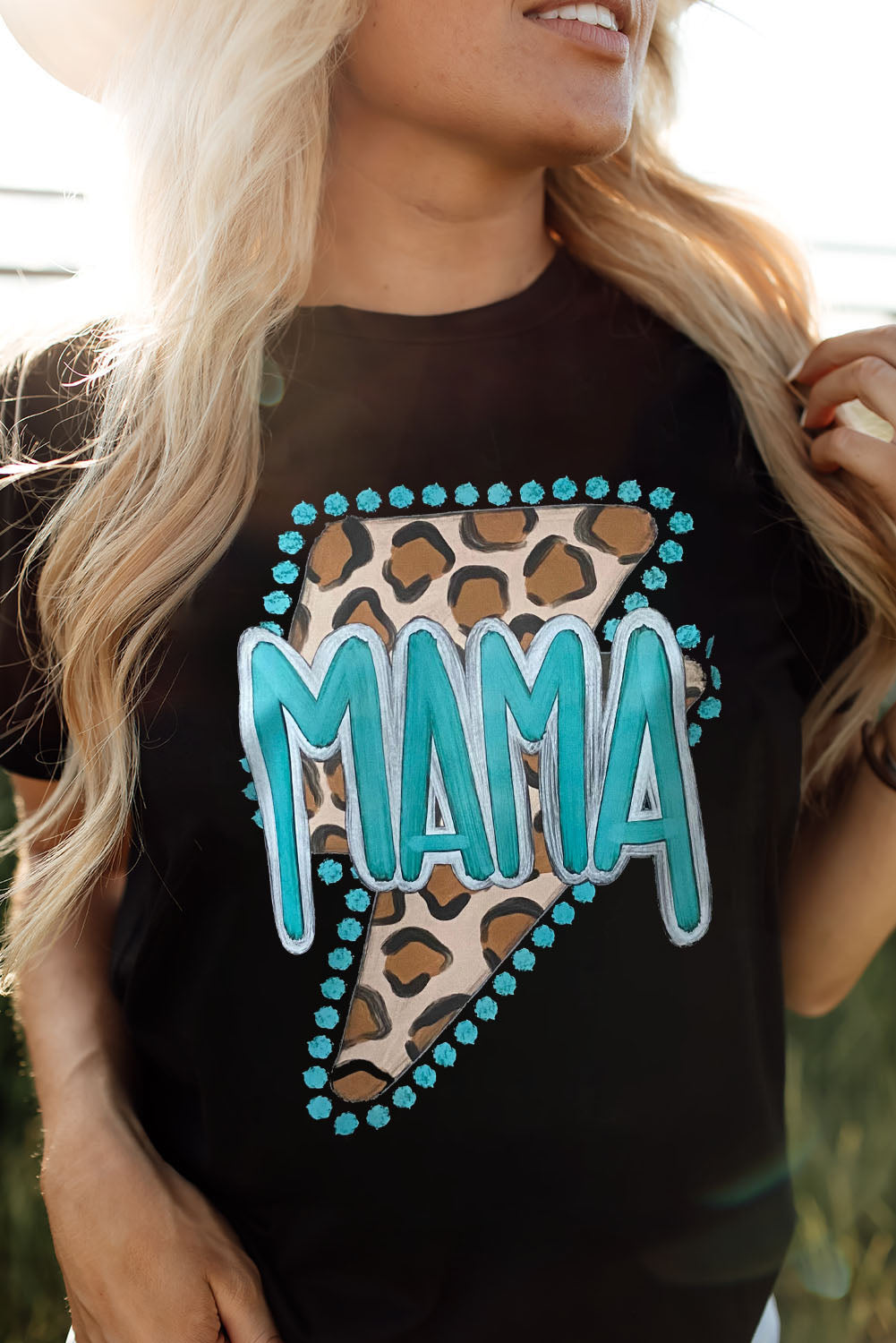 Hazel Blues® |  Black Western MAMA Leopard Lightning Graphic Tee