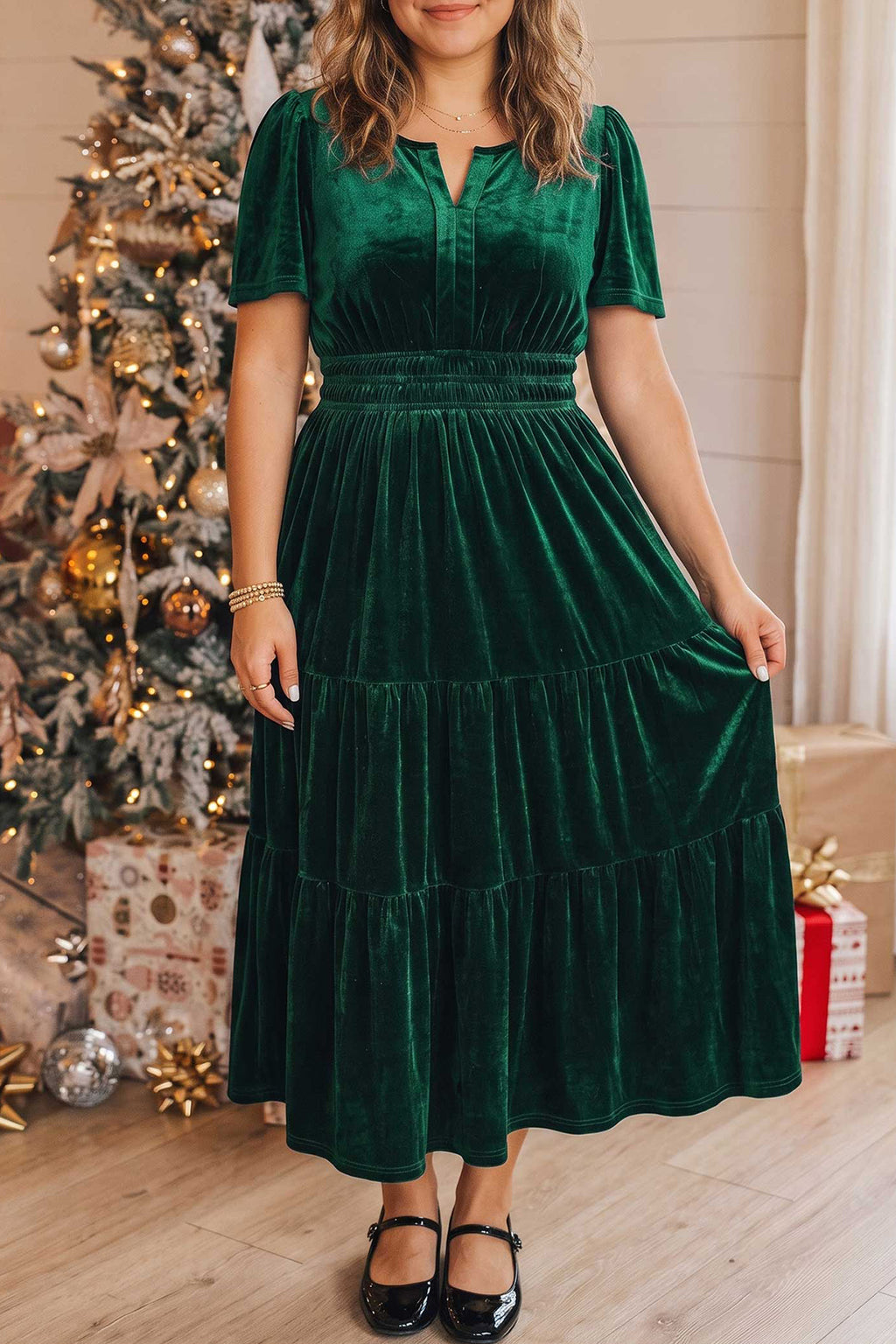 Palmer Lane Dark Green Velvet Tiered Maxi Dress