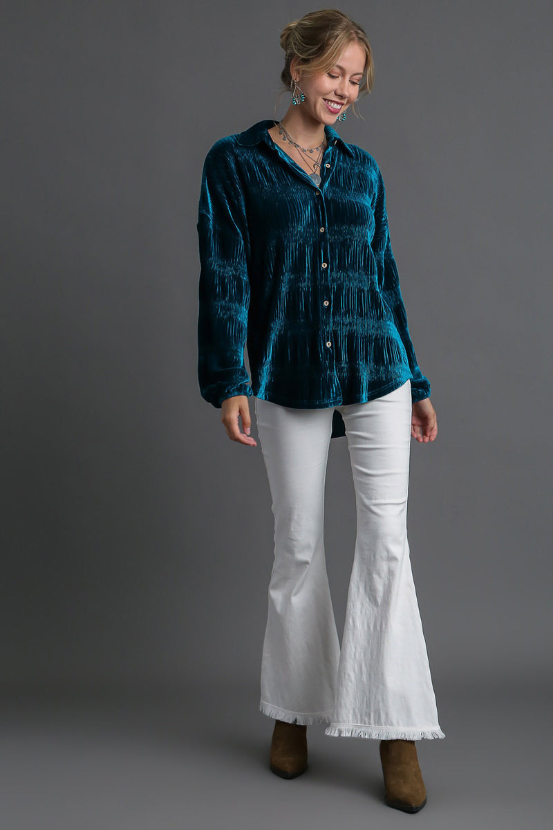 Hazel Blues® |  Umgee Ruched Tiered Button Up Shirt