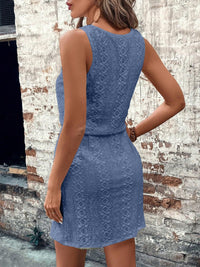 Hazel Blues® |  Eyelet Drawstring Round Neck Sleeveless Dress