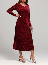 Hazel Blues® |  Flower Print V-Neck Long Sleeve Midi Dress