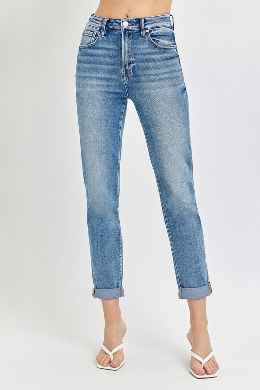 Hazel Blues® |  Risen High Rise Cropped Roll Up Jeans