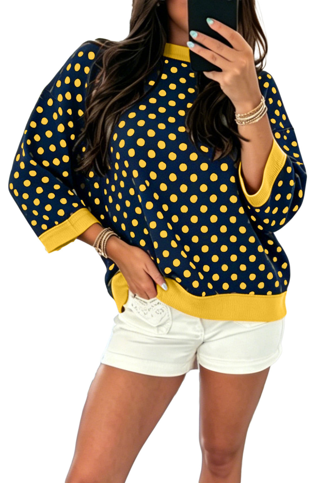 Delilah Lane Blue Polka Dot Top
