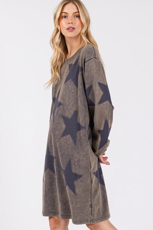 Hazel Blues® |  SAGE + FIG Washed Star Print Round Neck Dress