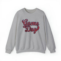 3Blues Designs |   Hazel Blues® |  Game Day Faux Chenille Sequin Patches Sweatshirt: Red & Navy