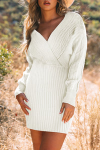 Hazel Blues® |  Cable-Knit Surplice Lantern Sleeve Sweater Dress