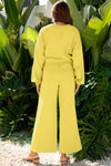 Hazel Blues® |  Yellow Cream Drop Shoulder Puff Sleeve Crop Pullover Drawstring Wide Leg Pants Set