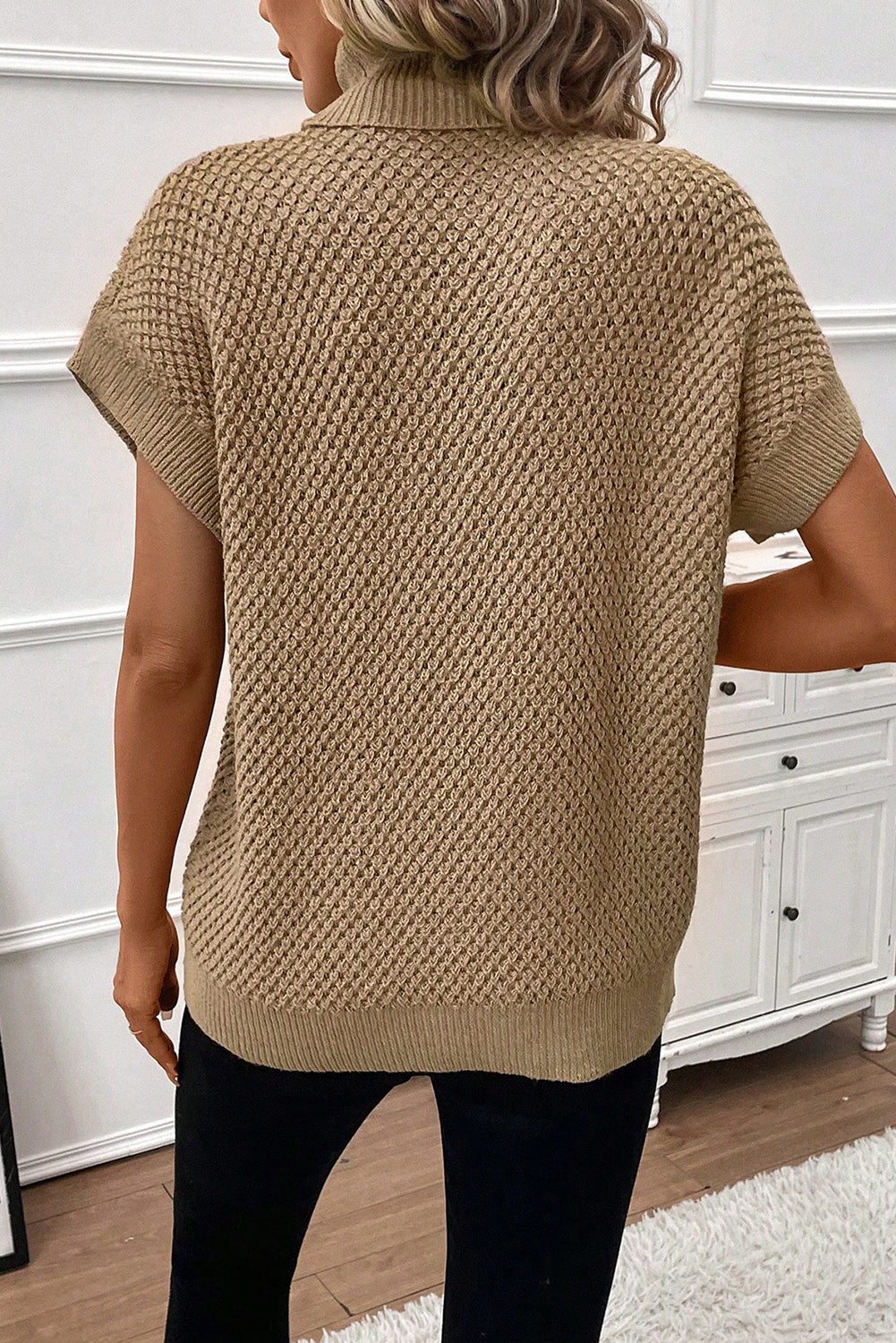 Hazel Blues® |  Solid Color Turtleneck Short Sleeve Sweater