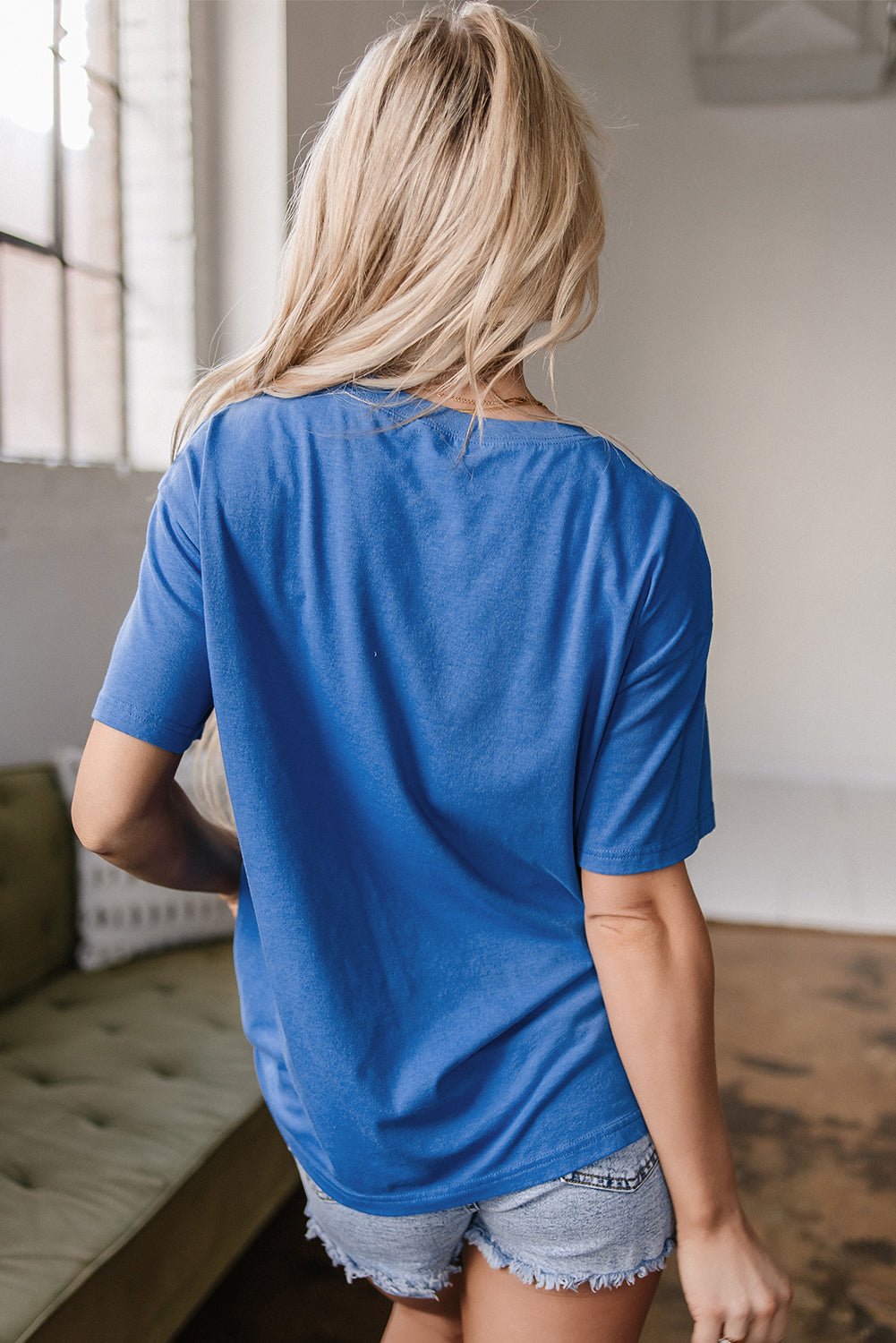 Sky Blue Vintage MOTHERHOOD Letter Graphic T-Shirt