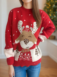 Hazel Blues® |  Reindeer Mock Neck Long Sleeve Sweater