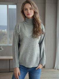 Hazel Blues® |  Turtleneck Dropped Shoulder Long Sleeve Sweater