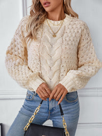 Hazel Blues® |  Cable-Knit Round Neck Long Sleeve Sweater