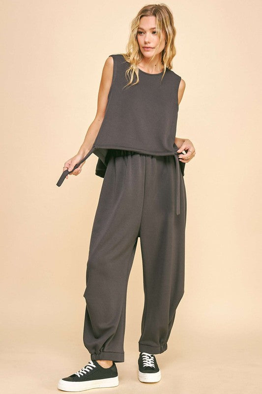 Hazel Blues® |  Davi & Dani Drawstring Hem Round Neck Tank and Pants Set