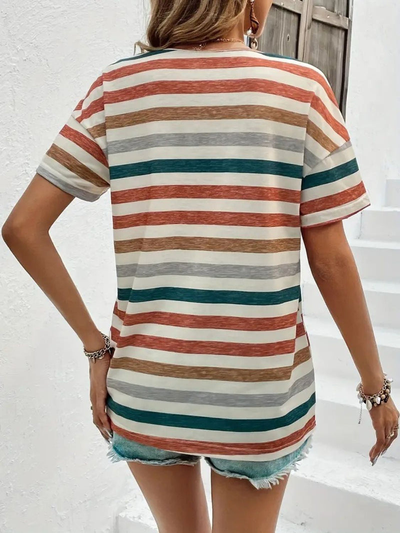 Hazel Blues® |  Striped Round Neck Short Sleeve T-Shirt