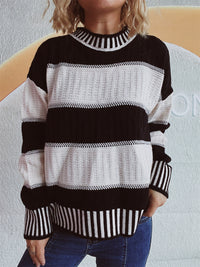 Hazel Blues® |  Contrast Round Neck Long Sleeve Sweater