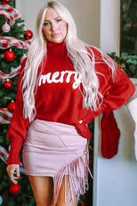 Hazel Blues® |  Double Take Merry Christmas Turtleneck Long Sleeve Sweater