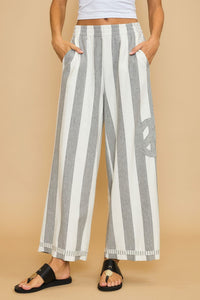 Hazel Blues® |  Umgee Peace Sign Patch Striped Wide Leg Pants