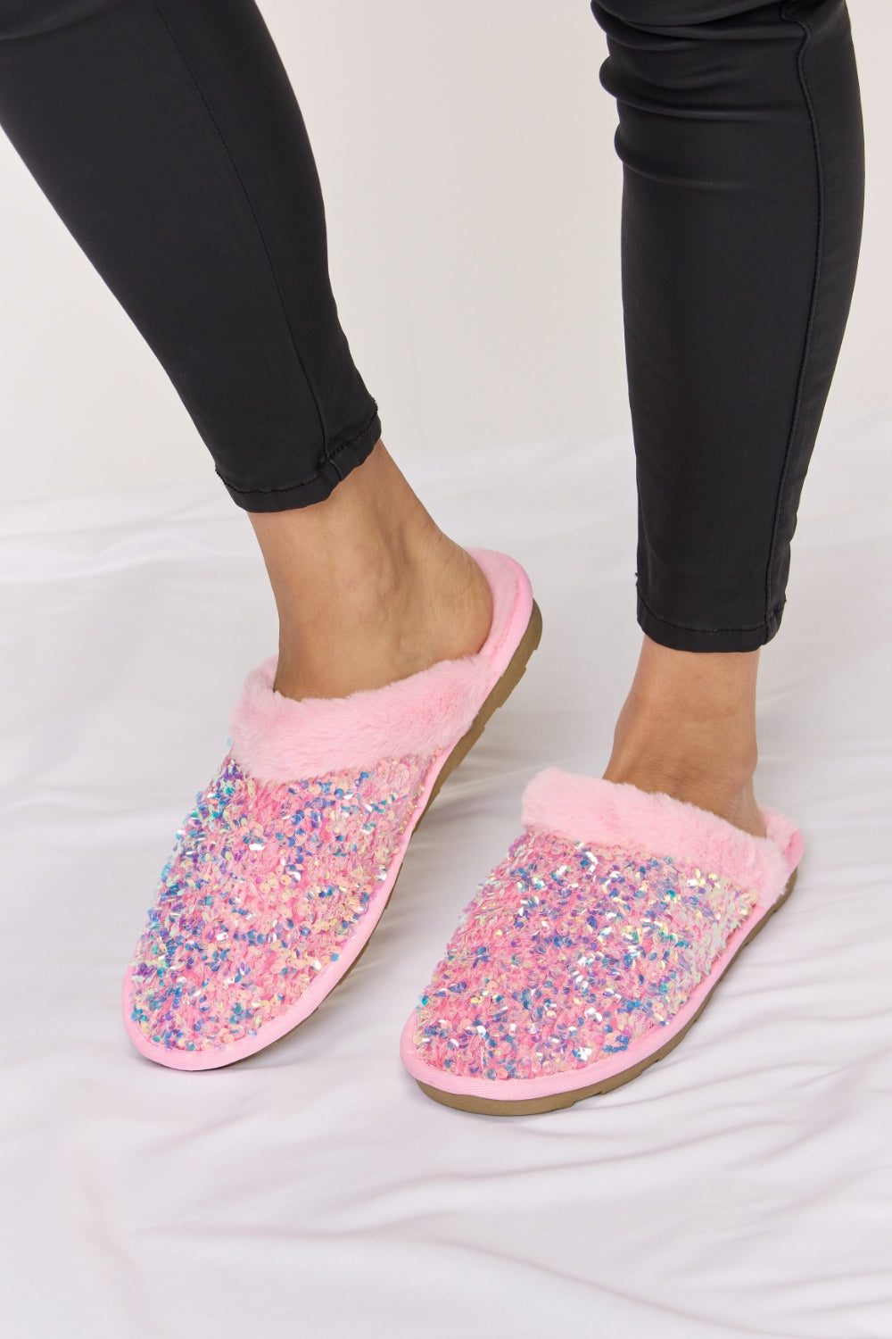 Hazel Blues® |  Forever Link Sequin Plush Round Toe Slippers