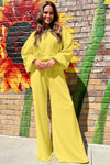 Hazel Blues® |  Yellow Cream Drop Shoulder Puff Sleeve Crop Pullover Drawstring Wide Leg Pants Set