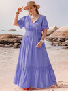 Hazel Blues® | Lace Detail Tie Neck Short Sleeve Maxi Dress