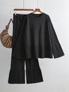 Hazel Blues® |  Basic Bae Slit Round Neck Long Sleeve Top and Drawstring Pants Sweater Set