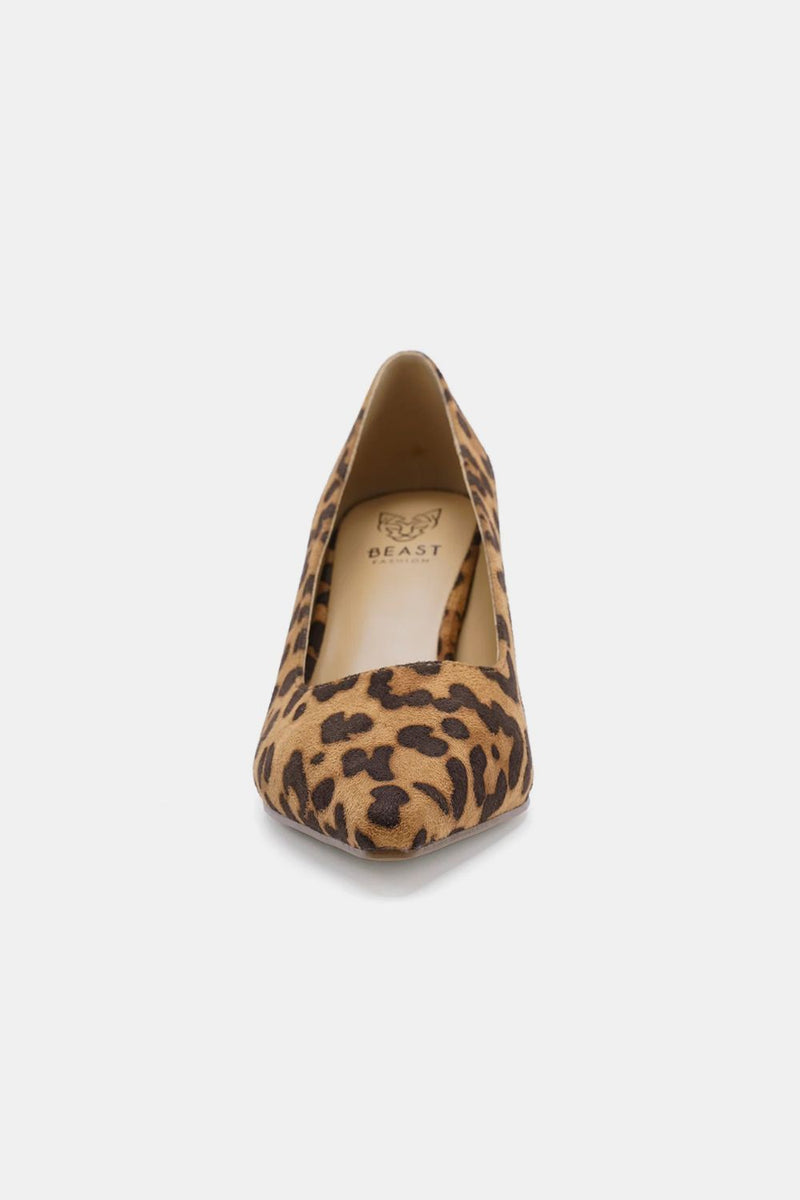 Hazel Blues® |  Beast Fashion Faux Suede Leopard Point Toe Pumps