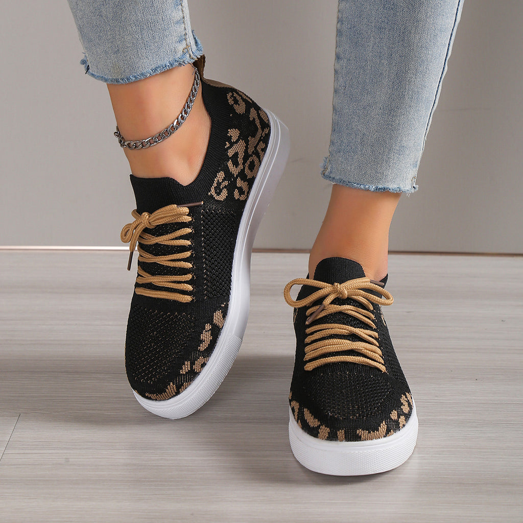 Hazel Blues® |  Lace-Up Leopard Flat Sneakers