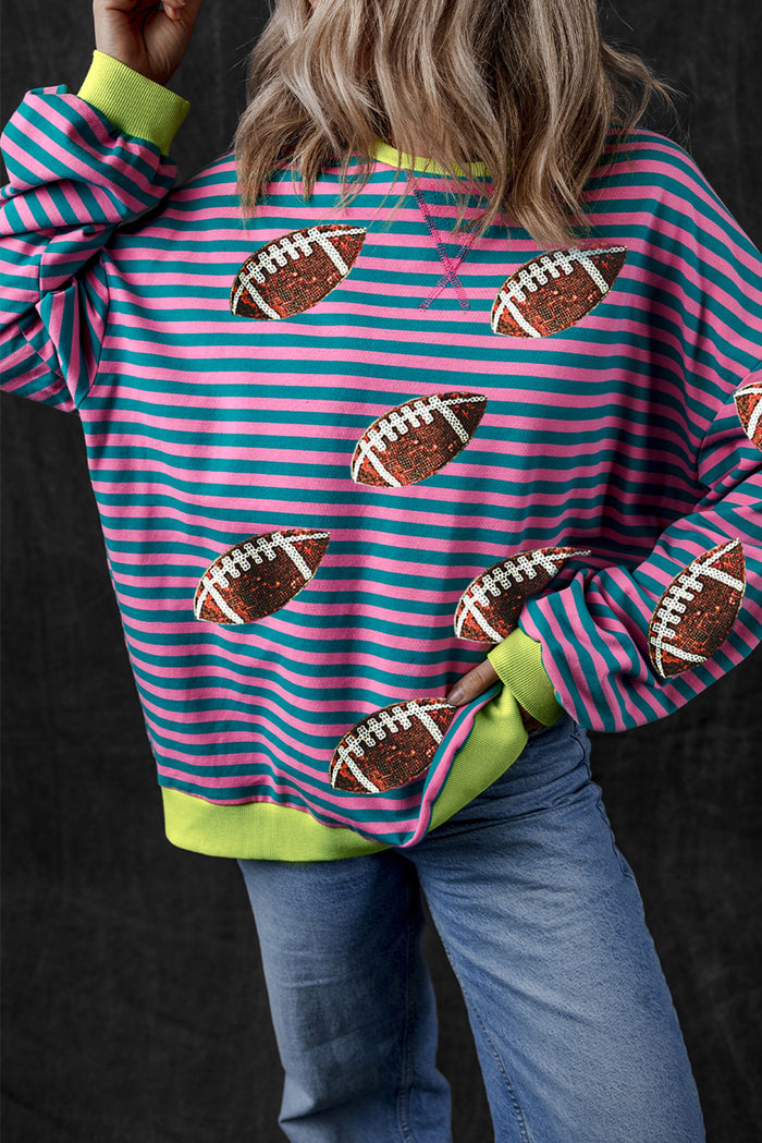 Hazel Blues® |  Striped Football Long Sleeve Sweatshirt