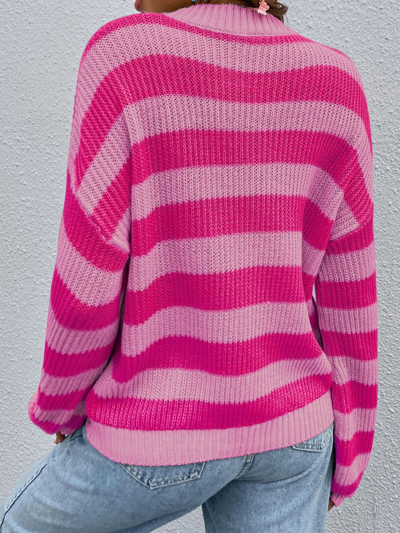 Hazel Blues® |  Honey Striped Round Neck Long Sleeve Sweater