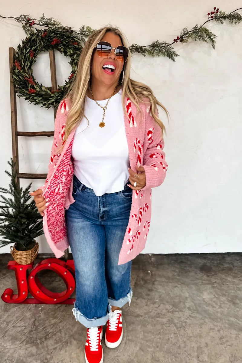 Hazel Blues® |  PREORDER: Christmas Cloud Cardigan Candy Cane