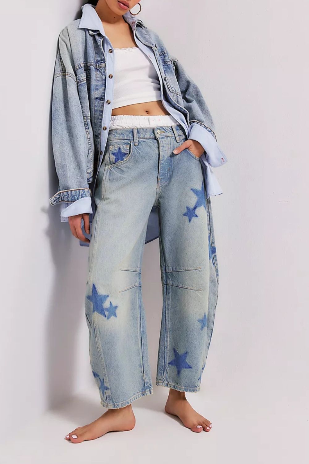 Hazel Blues® |  Contrast Star Wide Leg Jeans