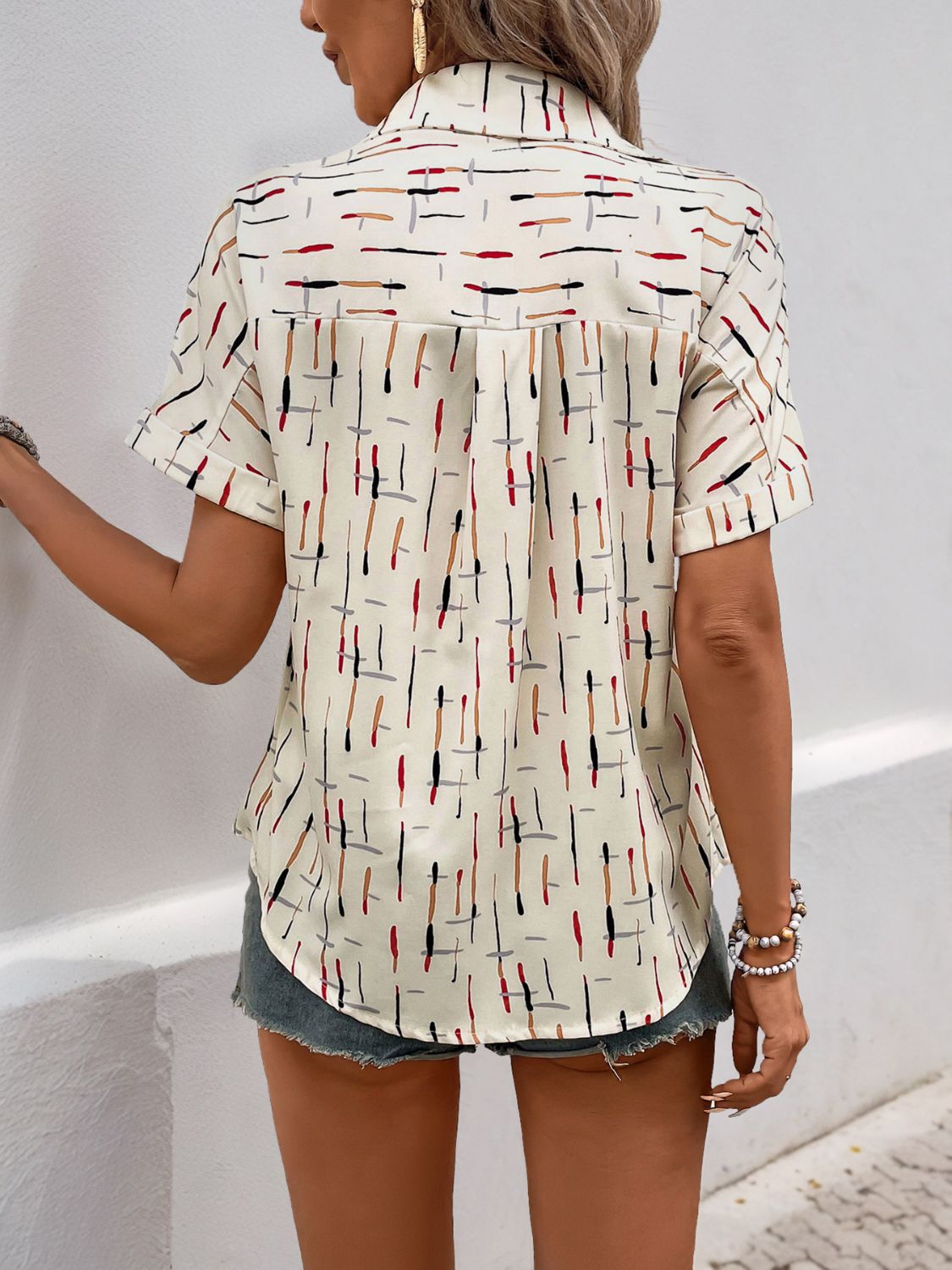 Hazel Blues® |  Perfee Printed Collared Neck Short Sleeve Shirt