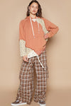 Hazel Blues® |  POL Floral Patchwork Distressed Drawstring Hoodie