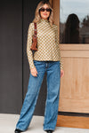 Hazel Blues® |  Khaki Check Pattern Turtleneck Ribbed Slim Long Sleeve Tee