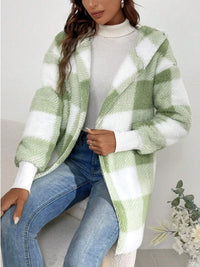 Hazel Blues® |  Plaid Long Sleeve Hooded Coat