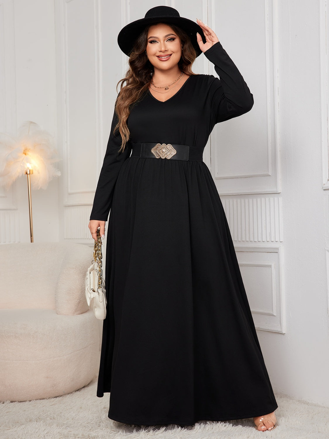 Hazel Blues® | Cutout V-Neck Long Sleeve Maxi Dress