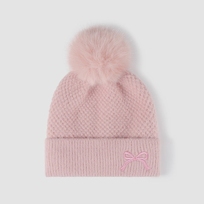 Hazel Blues® |  Thermal Bow Knit Hat with Pompom