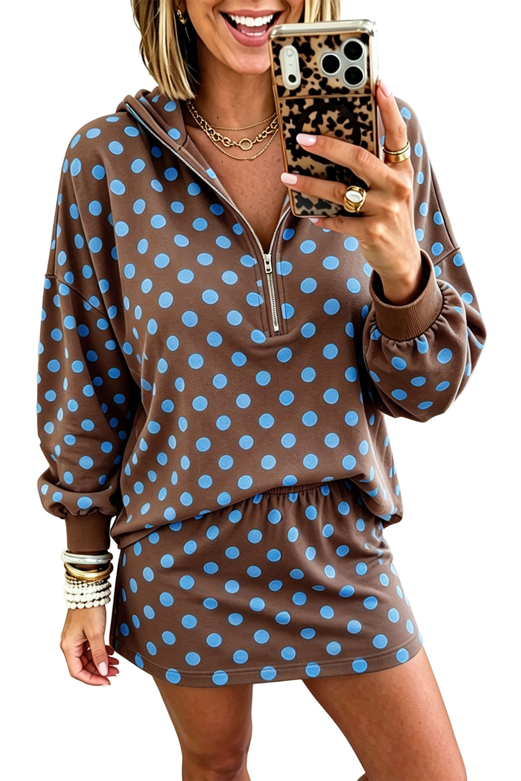 Sophie Lou Brown Polka Dot Skort Set