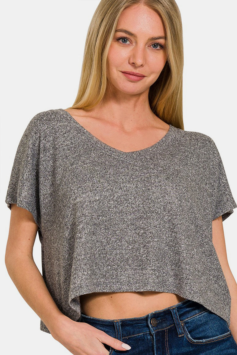 Hazel Blues® |  Zenana V-Neck Short Sleeve Cropped T-Shirt