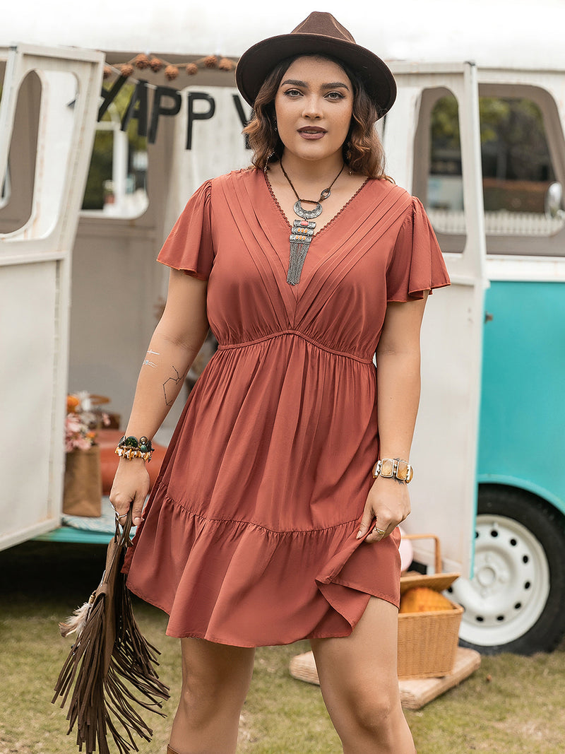 Hazel Blues® | Ruffle Hem V-Neck Short Sleeve Dress