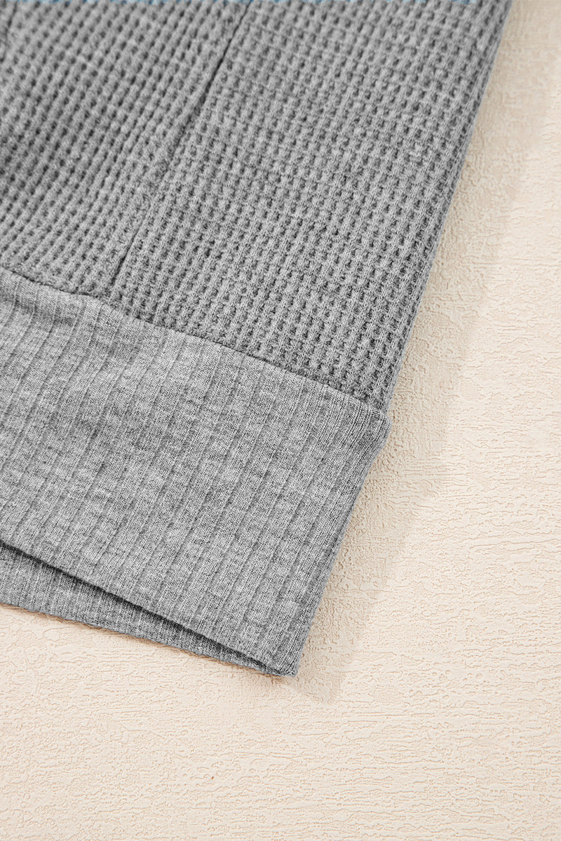 Hazel Blues® |  Gray Waffle Splicing Zip Up Front Button Hooded Jacket