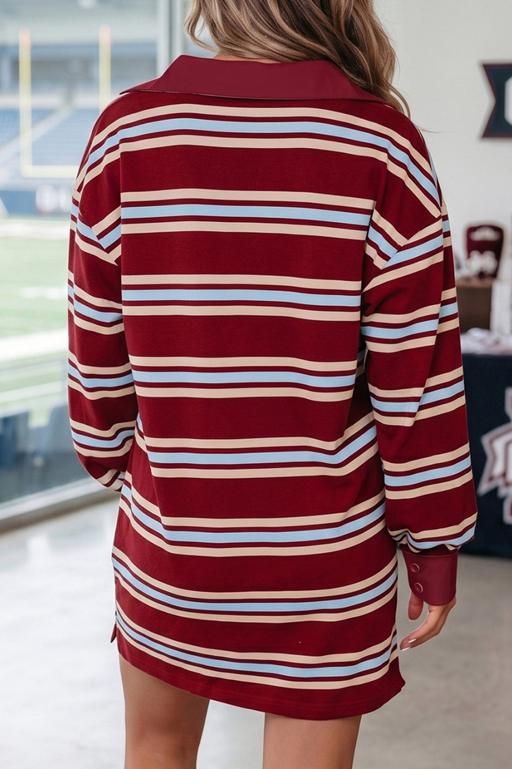 Retro Polo Collar Long Sleeve T-Shirt Shift Mini Dress | Long Sleeve Polo Collar Dress