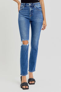 Hazel Blues® |  RISEN High Rise Ankle Skinny Knee Distressed Jeans